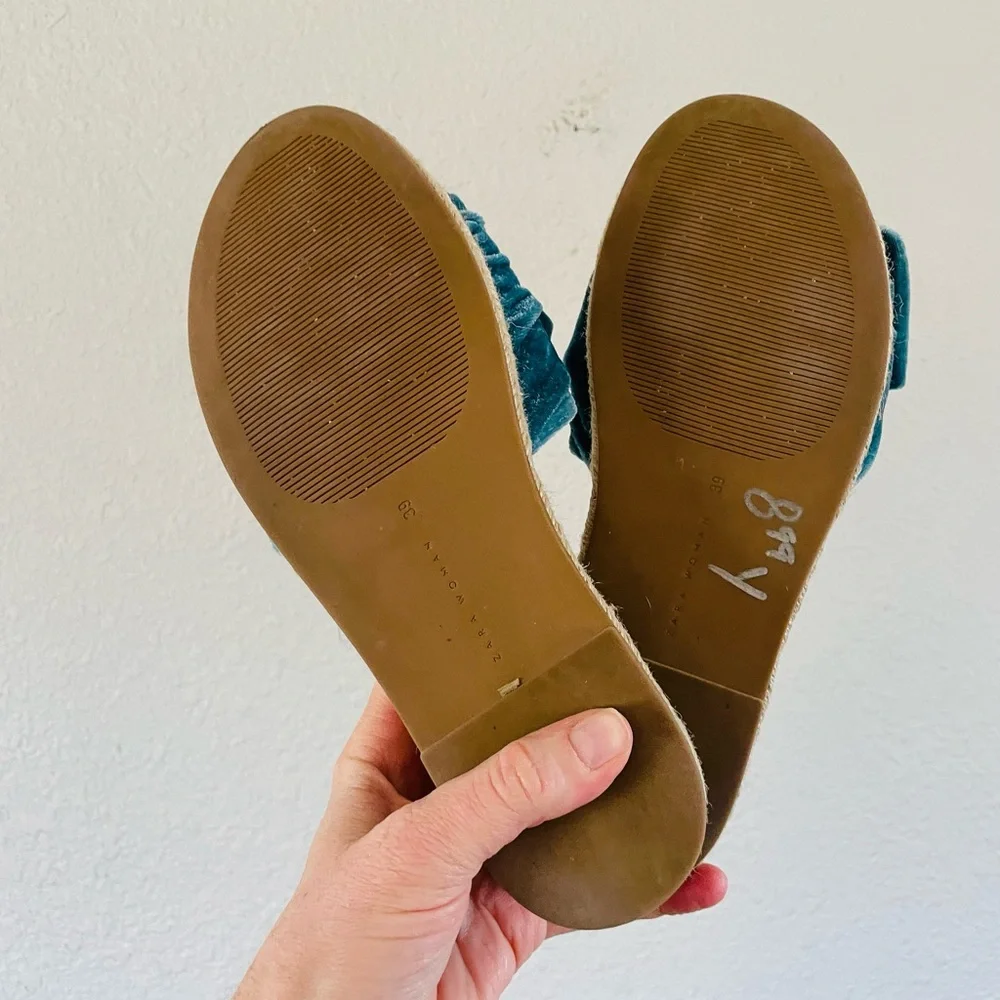 Zara Teal Velvet Knot Slide Sandals - Picture 5 of 7